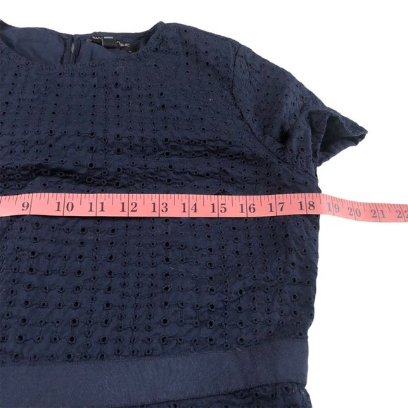 Banana Republic Dress Navy Eyelet Lace Short Sleeve Midi Tiered Womens Size 12 P - Picture 10 of 11